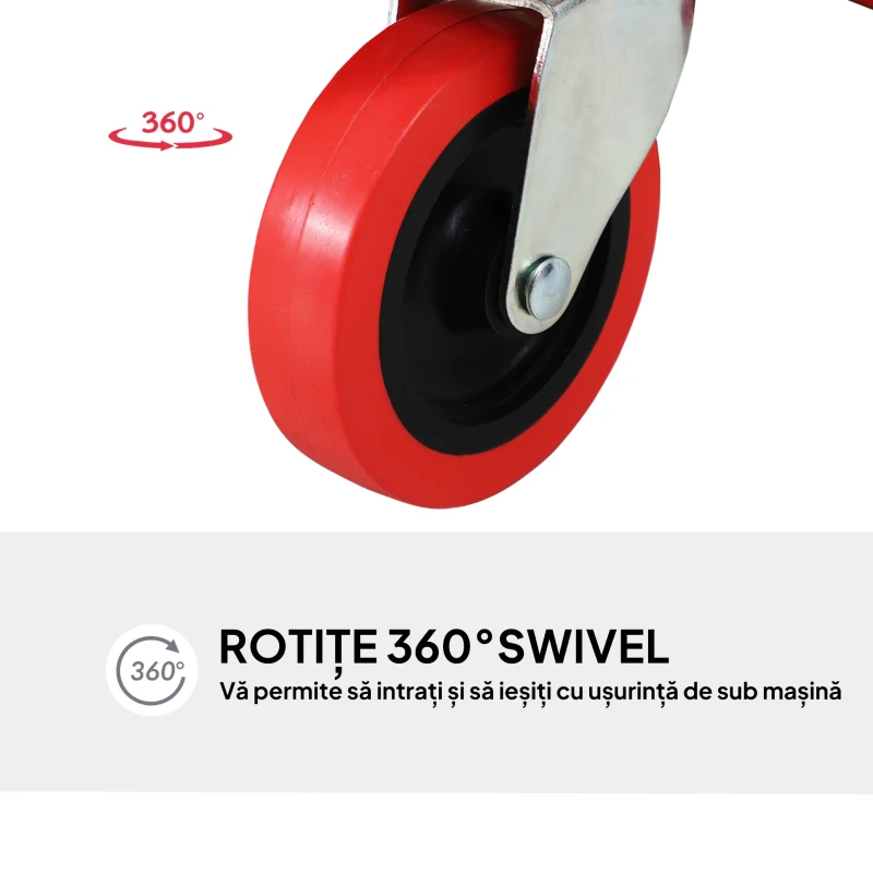 DURHAND Cărucior pentru mecanici cu tetieră căptușită și 2 tăvi laterale din plastic roșu, 100x48x12 cm