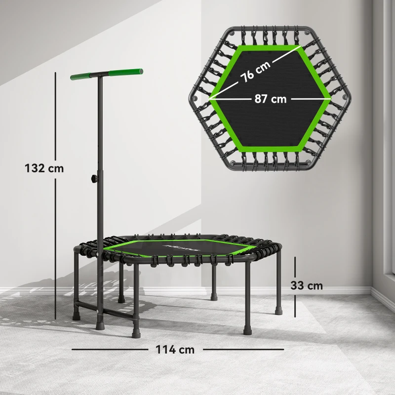 SPORTNOW Trampolino fitness con manico regolabile e telaio in acciaio, 114 cm, Verde e Nero