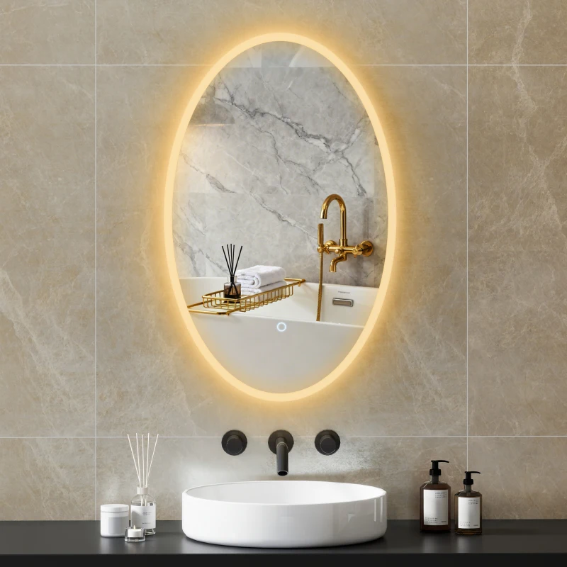 HOMCOM Specchio da bagno con illuminazione, anti-appannamento e 3 colori di luce, 50x4x80cm, Trasparente
