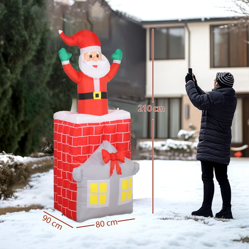 Outsunny Decorazione natalizia gonfiabile Babbo Natale nel camino con LED e soffiatore