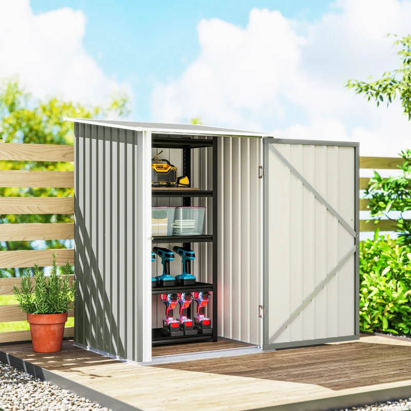 Outsunny Cabane de Jardin pour Outils en Acier Galvanisé avec Porte, 100x104x160 cm, Gris Clair