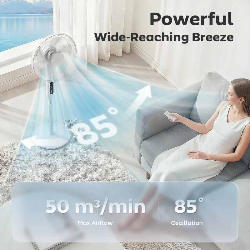 HOMCOM Standaardventilator met 15-uurs timer, 85° oscillatie, LED-bedieningspaneel, afstandsbediening, wit