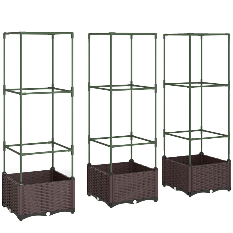 Outsunny Bac surélevé avec treillis 3 pièces Bac de plantation Bac à fleurs avec trous d'évacuation