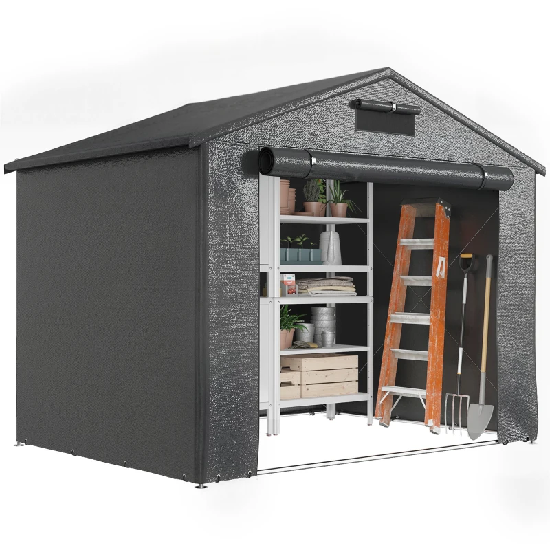 Outsunny Tente-garage 2,5 x 1,8 m Étanche Tente de garage avec porte zippée enroulable Fenêtre d'aération Gris foncé