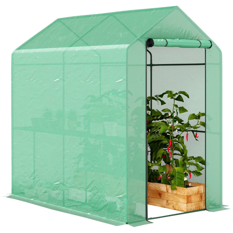 Outsunny Serra da giardino con 2 livelli e telo PE, 186x120x190 cm, Verde