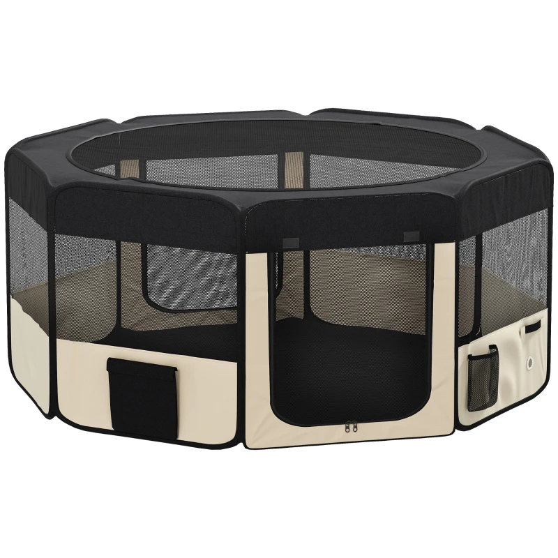 PawHut Parc pliable pour chiens et chats, enclos portable pour petits animaux, imperméable en tissu Oxford Ø90x41 cm Noir