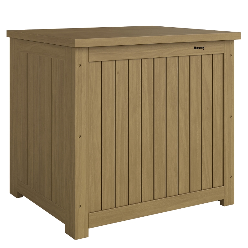 Outsunny Außen-Truhe aus Holz 130L Aufbewahrungs-Truhe für draußen mit Innenfutter Scharnierdeckel und Riemen 63x51x58,5 cm Braun