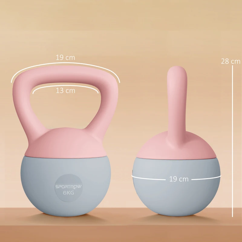 SPORTNOW Kettlebell 6 kg con sabbia metallica e maniglia antiscivolo, Rosa