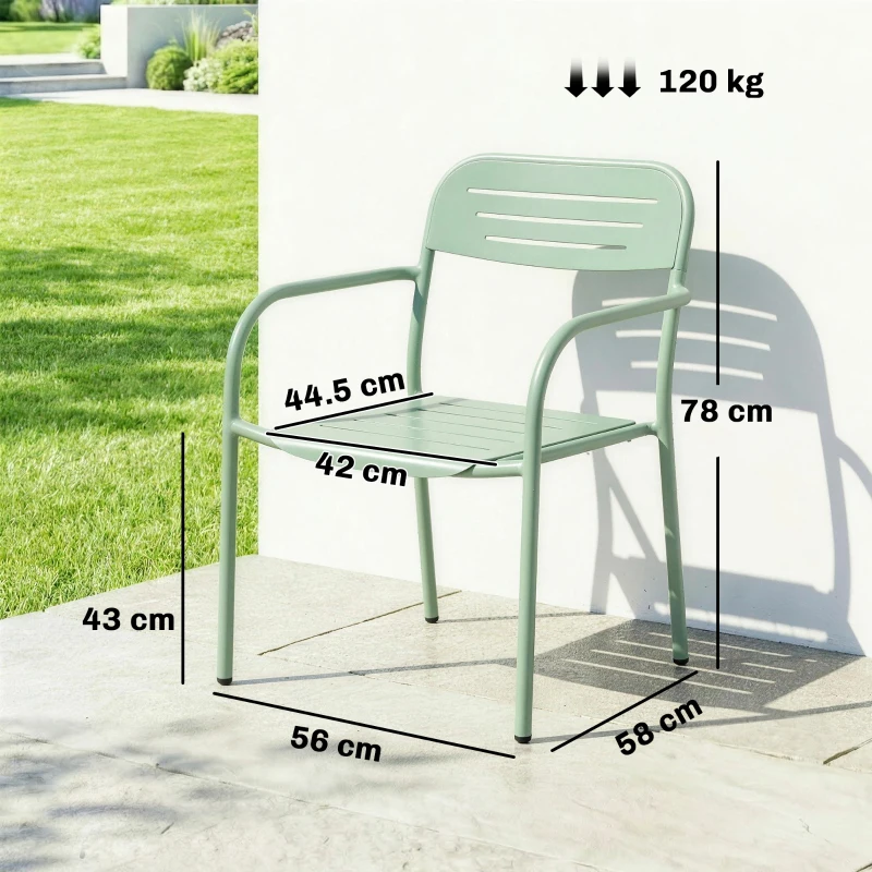 Outsunny Set 2 sedie da giardino impilabili con braccioli, 56x58x78 cm, Verde