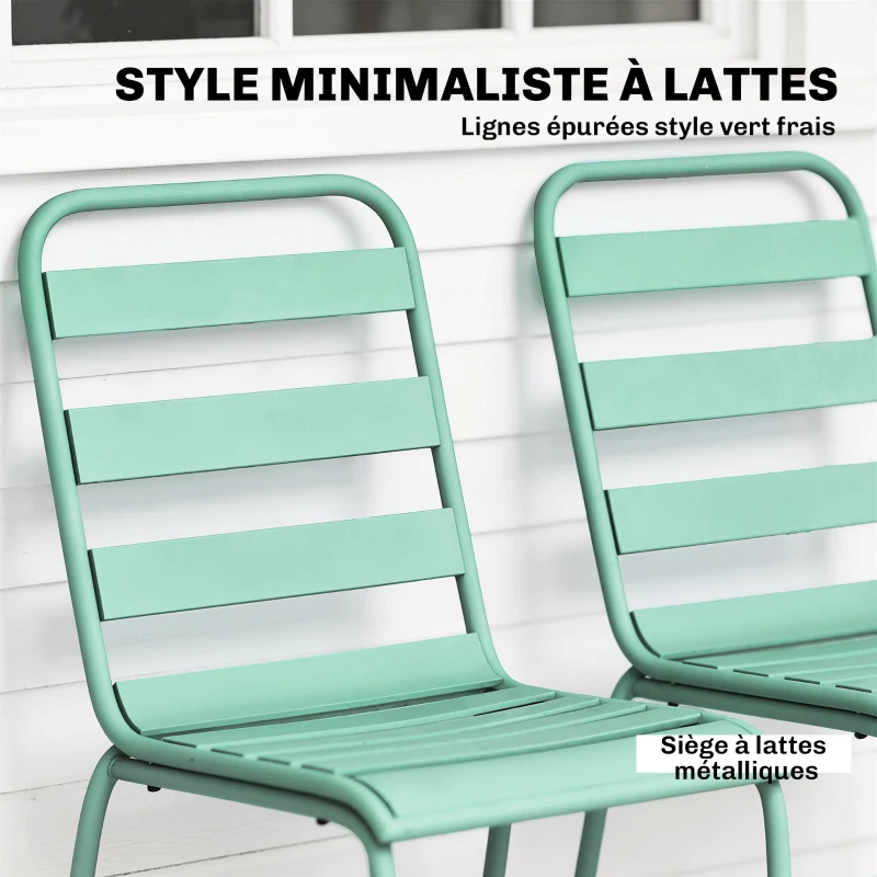 Outsunny Set de 2 Scaune de Grădină Empilabile din Metal pentru Terasă, Balcon, Grădină, Verde