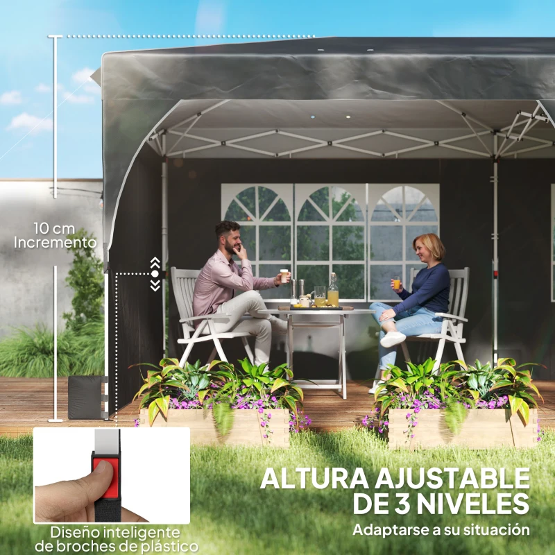 Outsunny Tonnelle pliante 6x3 m avec bandes réfléchissantes UPF 50+ Montage facile Système de verrouillage central Imperméable Gris foncé