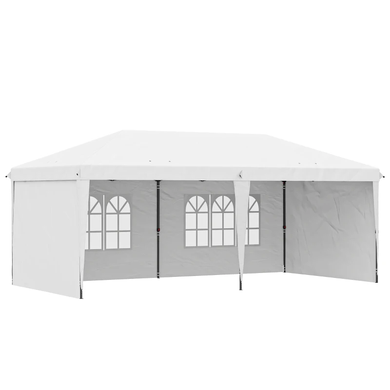 Outsunny Tonnelle pliante 6x3 m pop-up avec 4 parois latérales amovibles tonnelle de jardin avec 2 fenêtres et housse de transport blanc