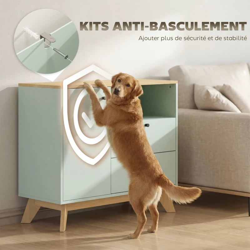 HOMCOM Sideboard, Aufbewahrungsmöbel mit Tür, 2 Schubladen, offenes Fach und verstellbares Regal, hellgrün und eiche