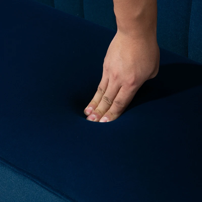 HOMCOM Canapé design rétro 2 places, pieds en bois, 117 cm x 56,5 cm x 77 cm, Bleu