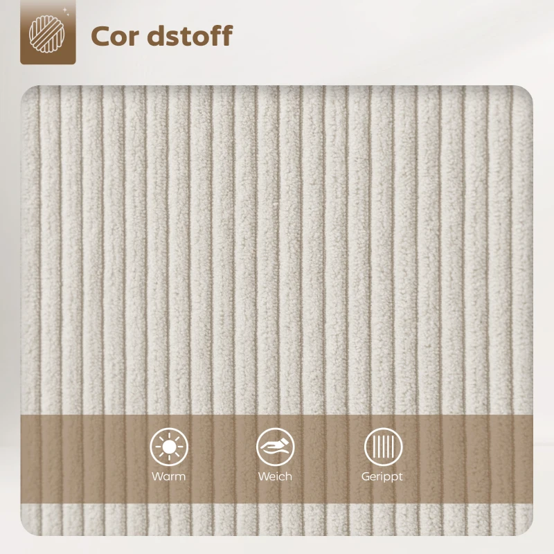 HOMCOM 2er-Set Barstühle mit Cordbezug und Stahlbeinen, Polsterstühle für Kücheninsel, Esszimmer, Creme