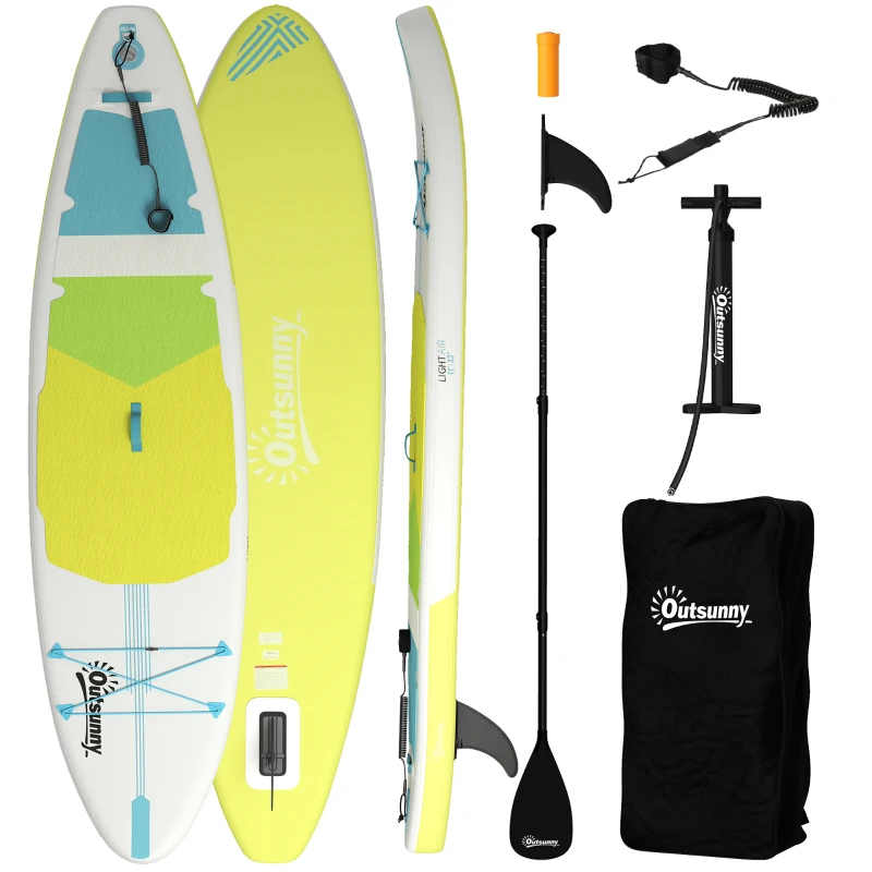 Outsunny Aufblasbares Paddleboard 320 cm, mit rutschfester Oberfläche, verstellbarem Aluminiumpaddel, Finne, Pumpe und Rucksack