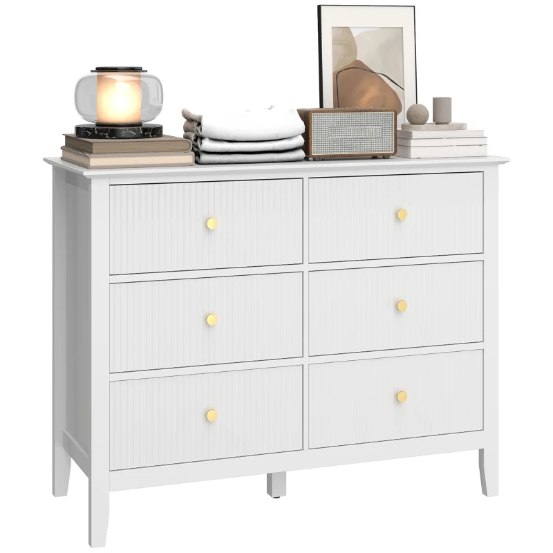 HOMCOM Commode Sideboard 6 tiroirs - Armoire de rangement moderne pour salon, chambre, entrée 100 x 40 x 78 cm Blanc