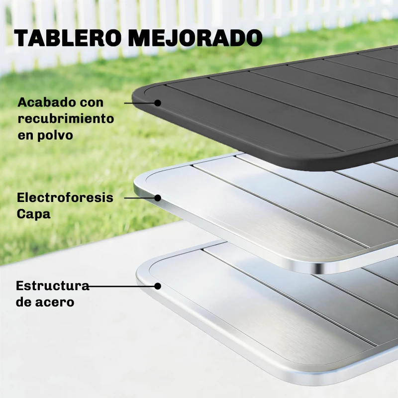 Outsunny Mesa de Comedor de Jardín Rectangular 120x70x72 cm de Acero con Tablero con Listones para 4 Personas Gris