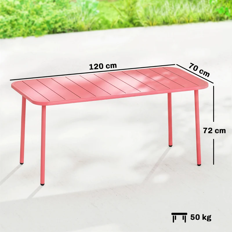 Outsunny Table de Salle à Manger Extérieure 120 x 70 cm pour 4 Personnes, Table de Jardin Rectangulaire avec Plateau à Lattes et Bords Arrondis, Rouge