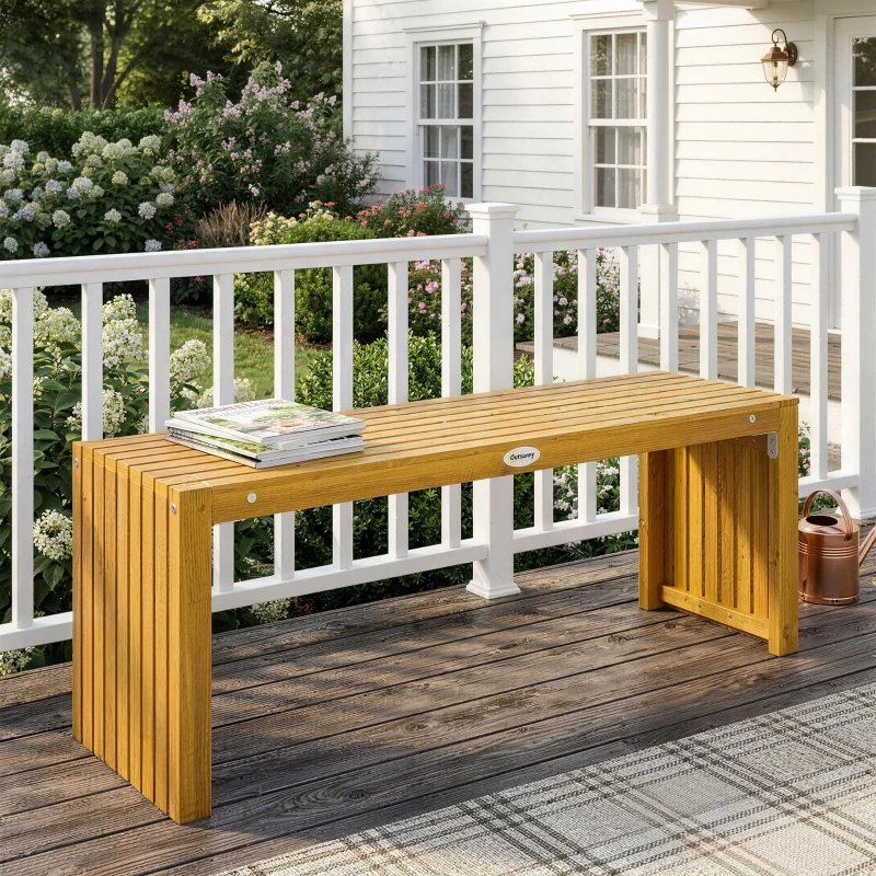 Outsunny Banc de Jardin en Bois d'Acacia sans Dossier 2 Places, Assise à Lattes Effet Bois, 110x30x45cm, Bois naturel