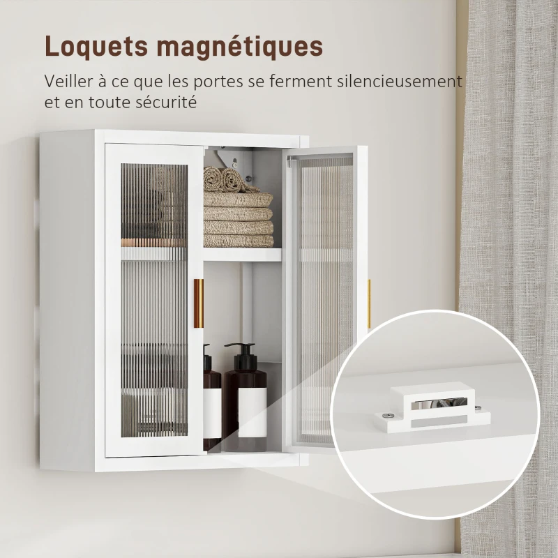 HOMCOM Armadio murale per bagno con 2 porte scanalate e ripiano regolabile, mobile alto a parete, 40x14x50cm, Bianco