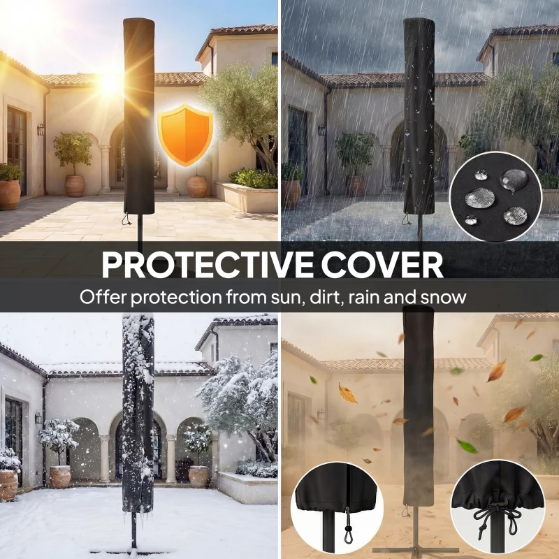 Outsunny 2.8 m Garden Parasol Umbrella with LED Solar Light, Parasol Cover, 3 Tier Outdoor Table Market Patio Umbrella, Khaki