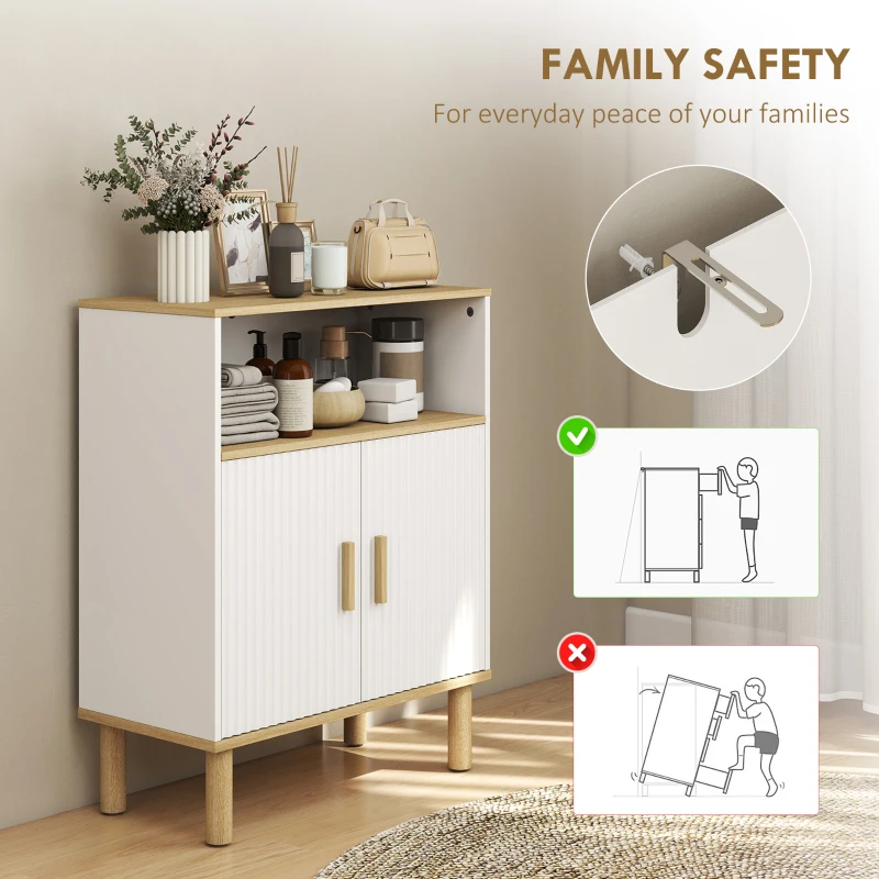 HOMCOM Badezimmerschrank, Aufbewahrungsmöbel mit 2 Türen, offenes Fach, verstellbares Regal, 60x29,5x76,5cm, weiß
