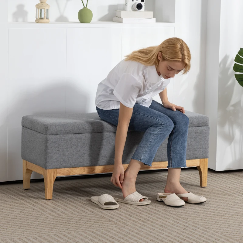 HOMCOM Panca contenitore con coperchio rimovibile, Baule portaoggetti in tessuto effetto lino, 110x39x45 cm, grigio