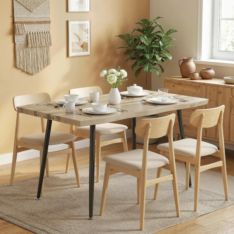 HOMCOM Table à manger pour 4 personnes, 110 cm Table de cuisine rectangulaire nordique avec pieds en acier pour salon et salle à manger, chêne