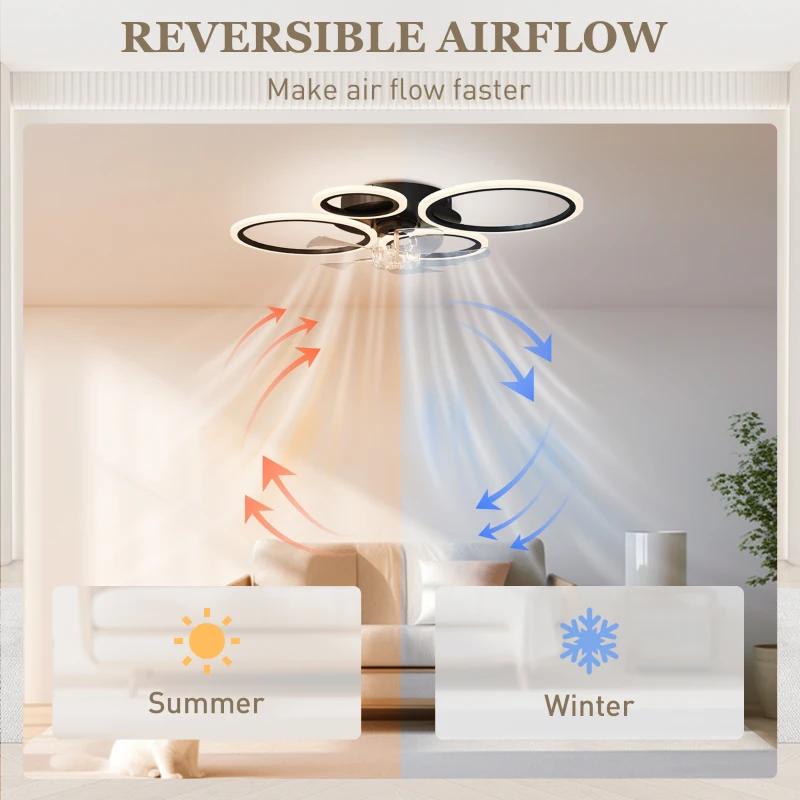 HOMCOM Plafondventilator met verlichting en afstandsbediening, 77 cm LED-plafondventilator met 3 lichtkleuren, 6 snelheden, timer