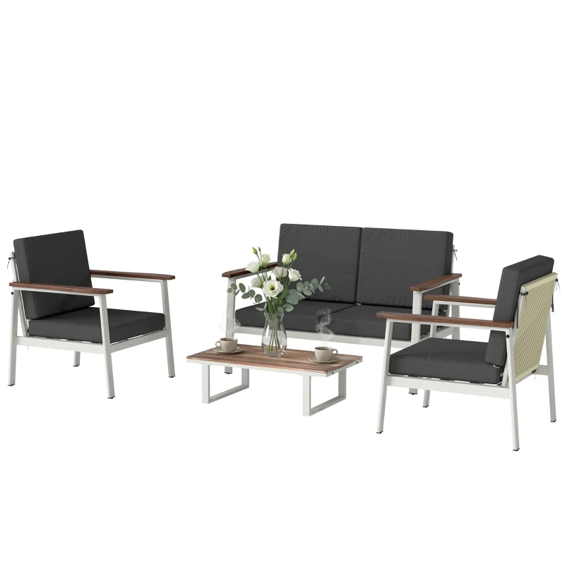 Outsunny Garten-Sofa-Set für 4 Personen: 2 Sessel, Sofa, Tisch.