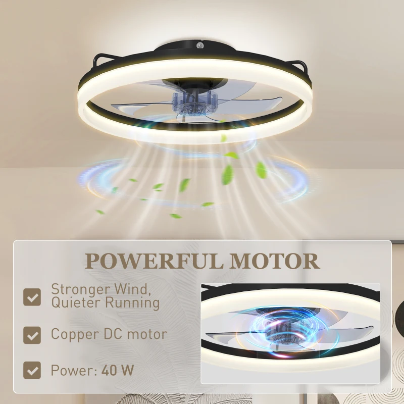 HOMCOM Deckenventilator mit Licht und Fernbedienung, 50 cm LED-Deckenventilator mit 3 Farben, 6 Geschwindigkeiten, Timer, Dimmbar