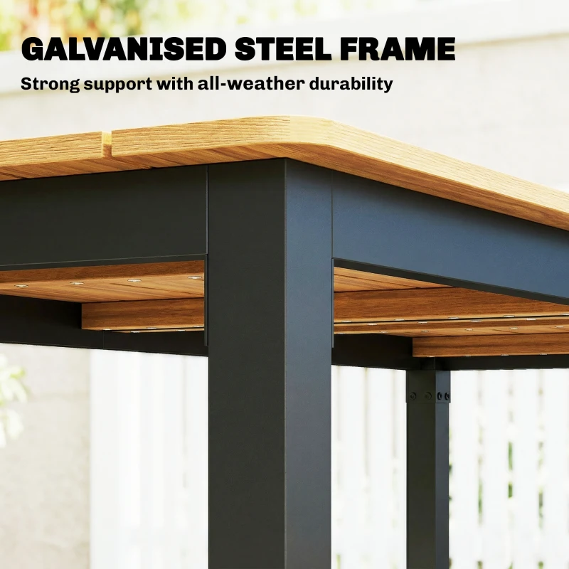 Outsunny Garden Dining Table for 6-8 Person, 180 x 86 cm Rectangular Outdoor Dining Table with Wood Slatted Top, Teak