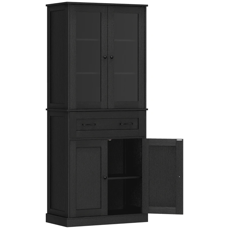HOMCOM Armoire de cuisine, buffet, façade en acrylique, tiroirs, 76 x 40 x 182,5 cm, Noir
