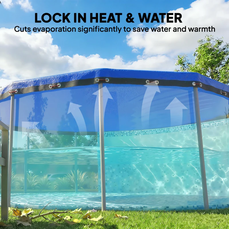 Outsunny Ronde zwembadafdekking Ø 550 cm stof- en waterdicht afdekzeil met beveiligingskoord en spanner voor zomer & winter, Blauw