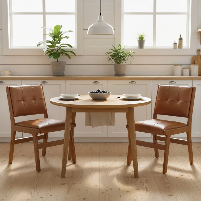 HOMCOM Lot de 2 chaises de salle à manger revêtues en PU assise rembourrée pieds en bois pour salon marron