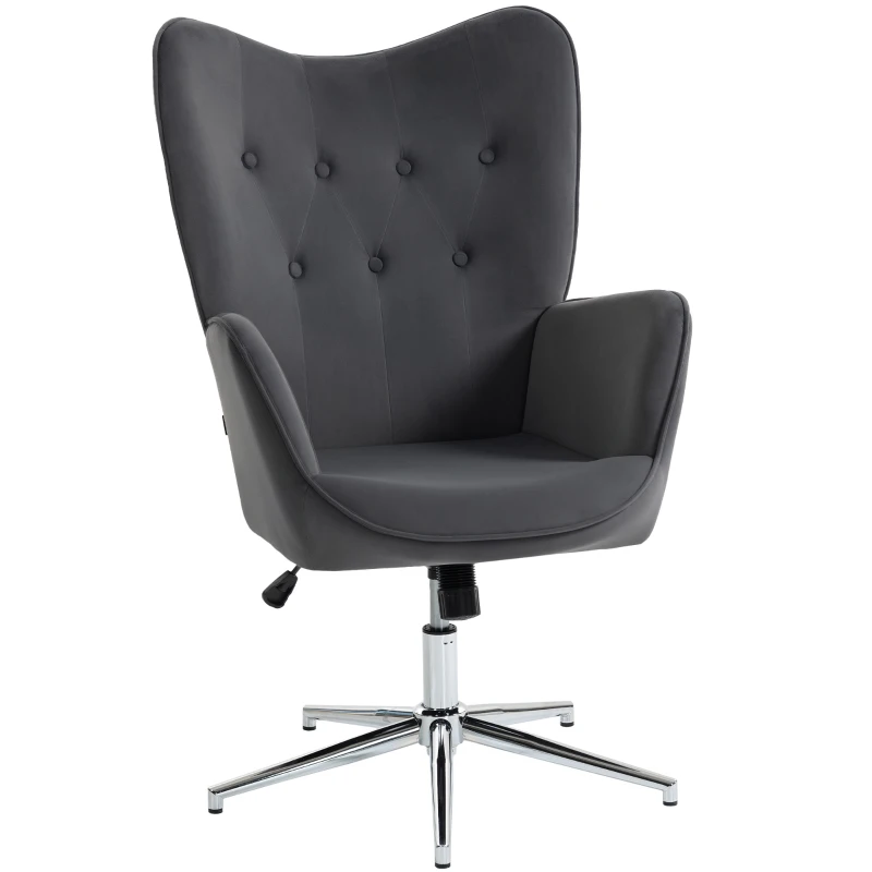 HOMCOM Fauteuil de Salon Pivotant avec Accoudoirs en Velours, avec Bascule et Hauteur Réglable, Gris Foncé