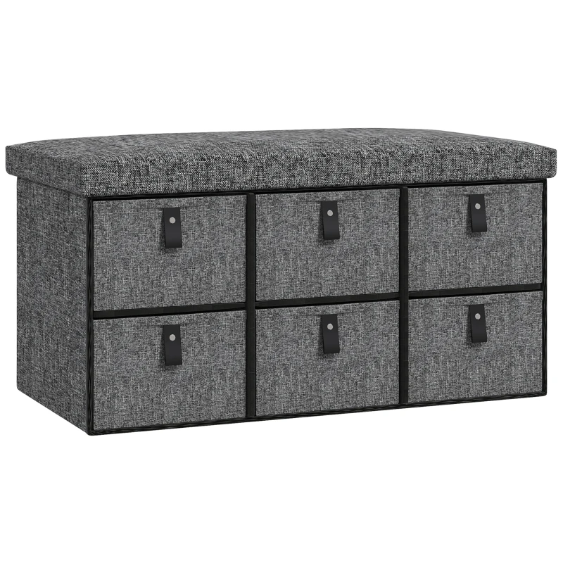 HOMCOM Panca Porta-Scarpe Imbottita con 6 Vani per Scarpe, Telaio in MDF, Effetto Lino, Grigio