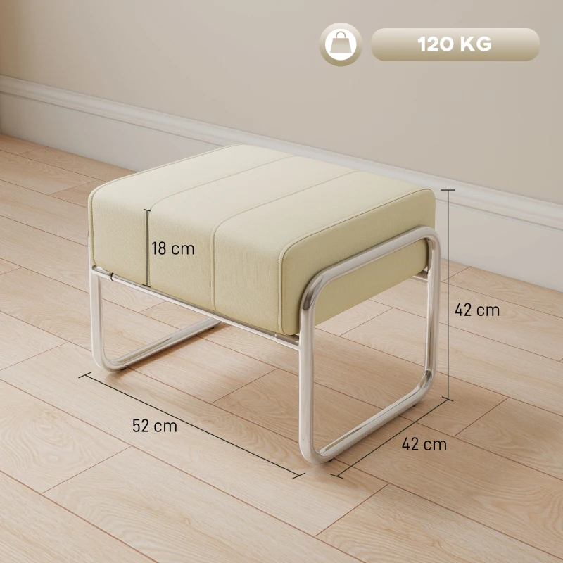 HOMCOM Repose-pieds pouf épais rembourré pouf en tissu chenille pieds en acier pour chambre, beige