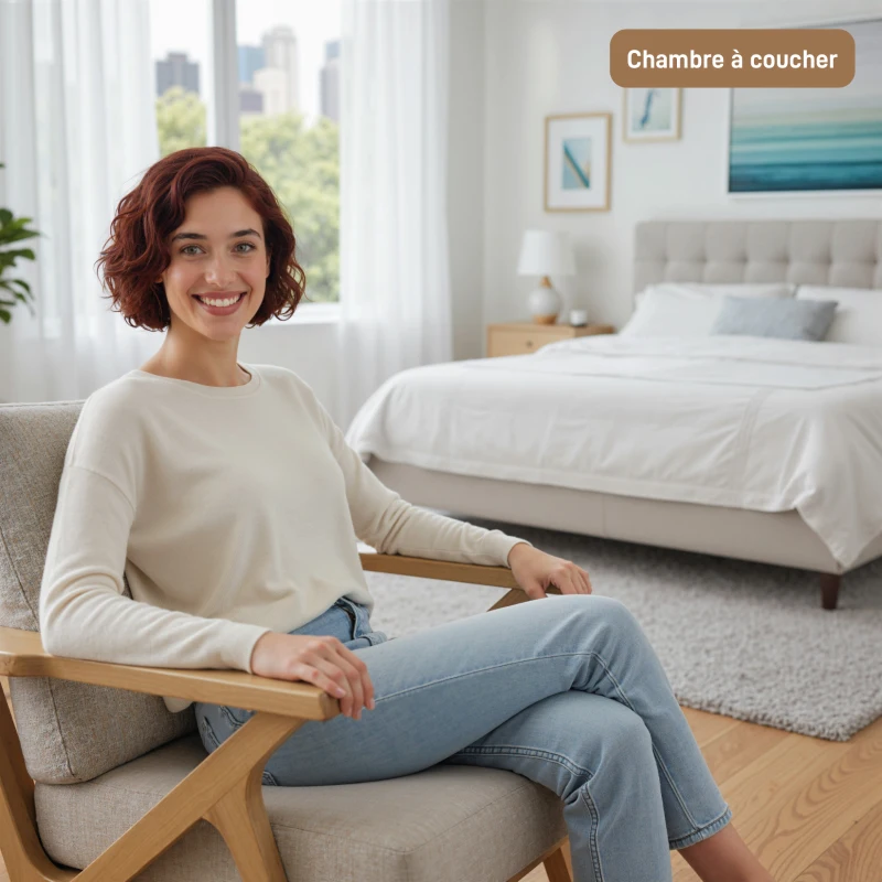 HOMCOM Poltrona da salotto con cuscini imbottiti e gambe in legno di hevea, Sedia scandinava in tessuto effetto lino, 76x87x88 cm, beige
