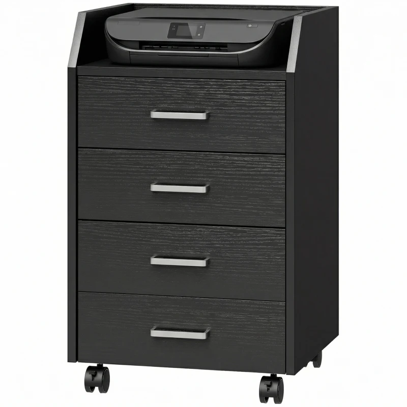 Vinsetto Rollcontainer Büro auf Rollen 4 leichtgängige Schubladen aus Holz 40 x 36 x 65 cm schwarz
