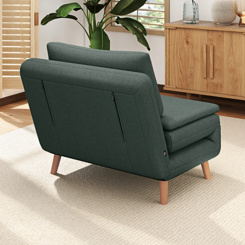 HOMCOM Fauteuil-lit 3-en-1 avec fonction lit, fauteuil-méridienne, dossier réglable, pieds en hêtre, coussin, Vert foncé