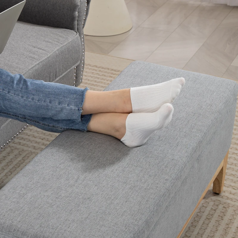 HOMCOM Panca contenitore con coperchio rimovibile, Baule portaoggetti in tessuto effetto lino, 110x39x45 cm, grigio