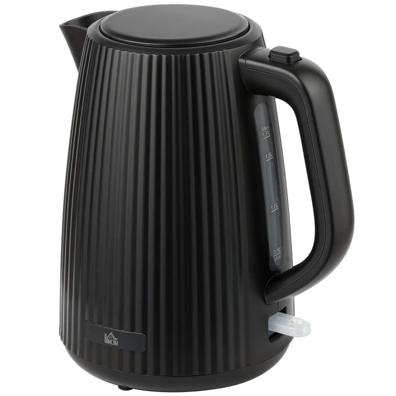 HOMCOM Bouilloire électrique, 1,7L, fonction d'ébullition rapide, 2200W, avec filtre anti-calcaire amovible, arrêt automatique, Noir