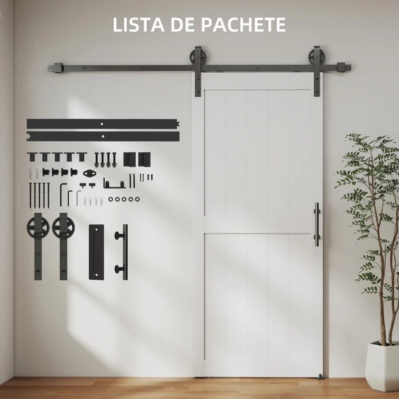 HOMCOM Ușă Glisantă de Interior 81.3x213.4cm, Șină din Oțel, Mâner Îmbunătățit, Role, Ușă de Interior în Stil Industrial, din MDF și Lemn de Pin, Impermeabilă, pentru Bucătărie, Baie, Living