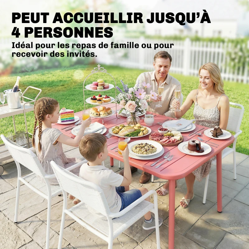 Outsunny Table de Salle à Manger Extérieure 120 x 70 cm pour 4 Personnes, Table de Jardin Rectangulaire avec Plateau à Lattes et Bords Arrondis, Rouge