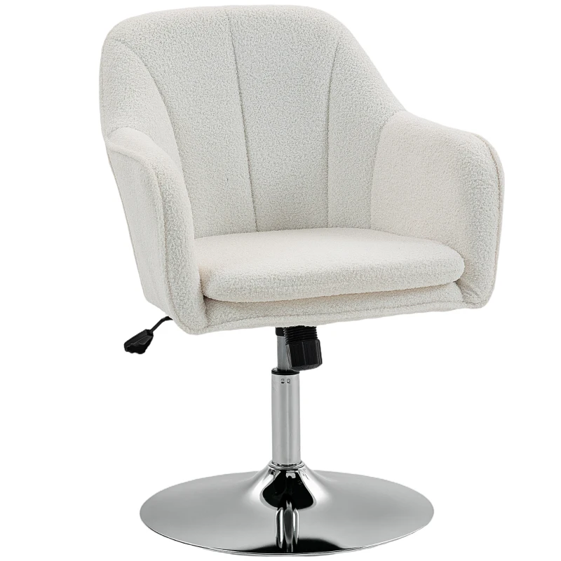 HOMCOM Poltrona girevole regolabile con funzione basculante e cuscino imbottito, Bianco