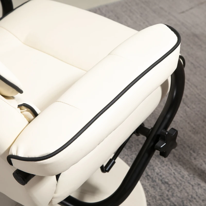 HOMCOM Poltrona relax girevole 360° con poggiapiedi e seduta imbottita, Crema