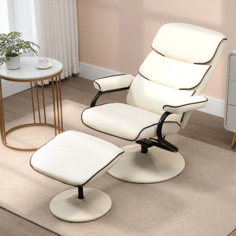 HOMCOM Poltrona relax girevole 360° con poggiapiedi e seduta imbottita, Crema