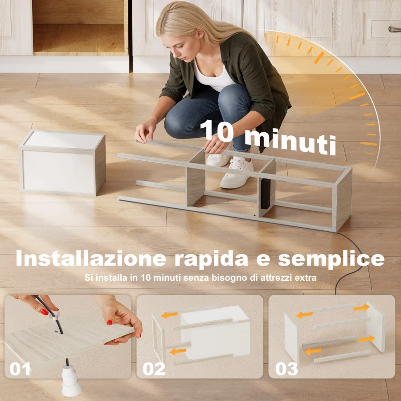 HOMCOM Lampe sur pied avec étagères, lumière réglable, interrupteur-pédale et ports USB, Blanc et Chêne